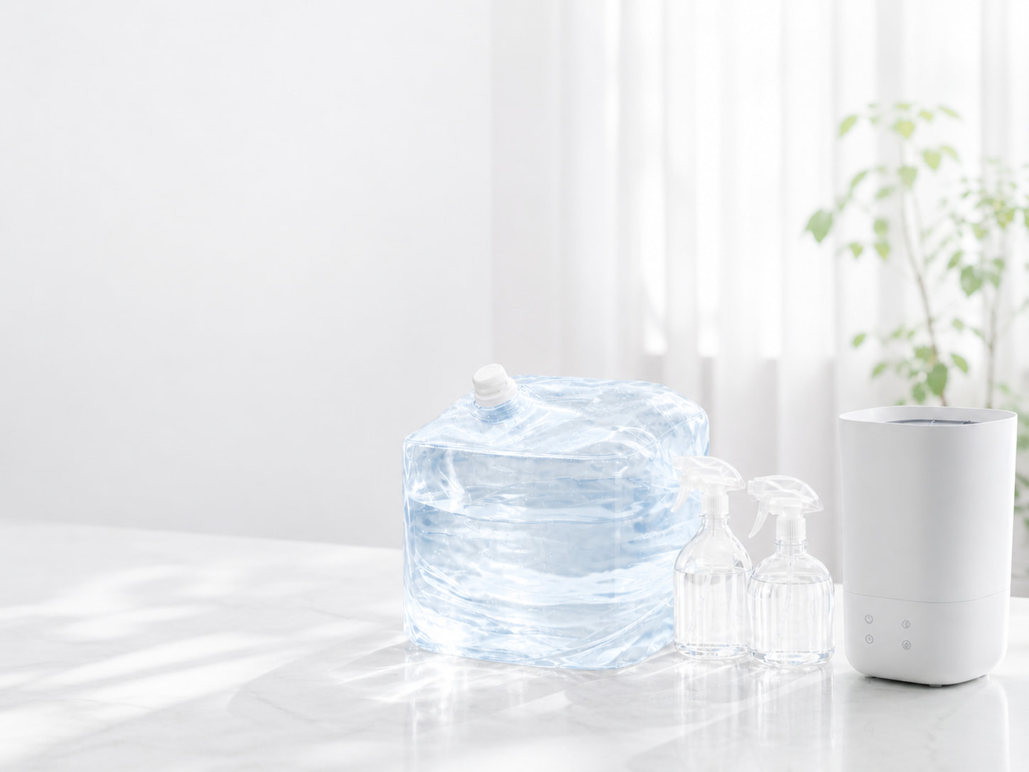 SALAMORE for Business 業務用の次亜塩素酸水20L定期配送と加湿器のイメージ