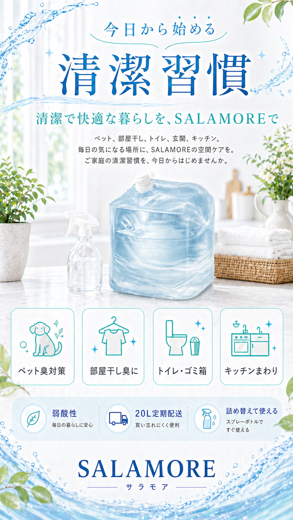 SALAMORE 自社生成の次亜塩素酸水 20L 定期便のイメージ写真
