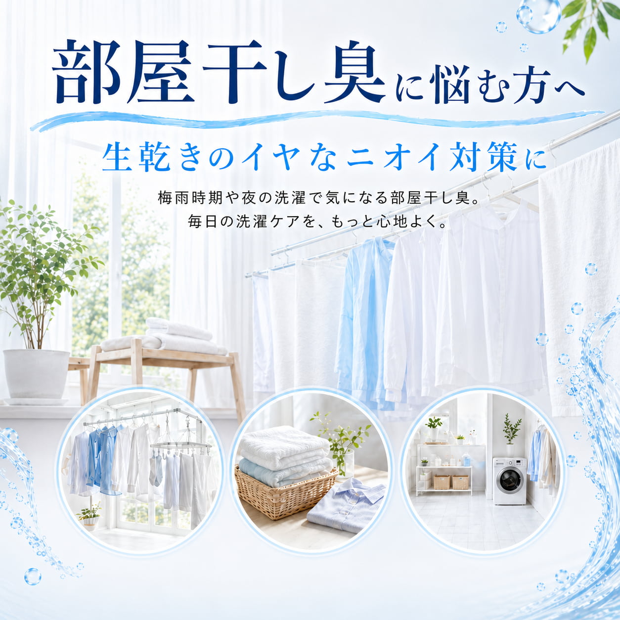 部屋干しの生乾き臭にSALAMOREを使うシーン