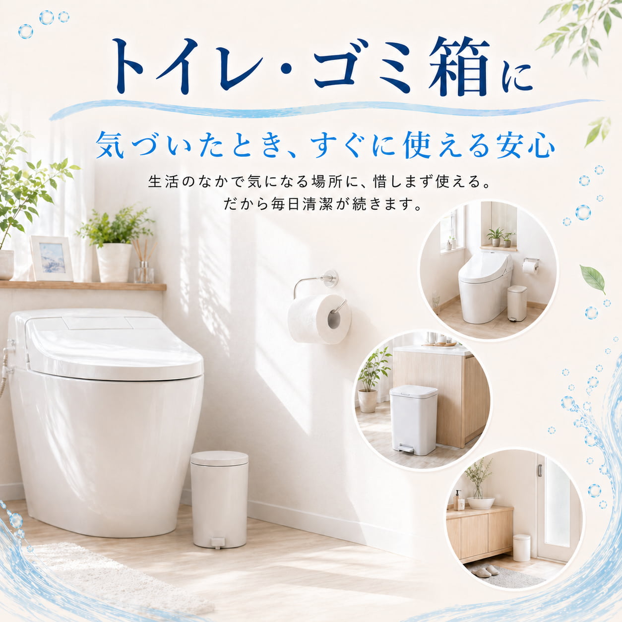 トイレ・ゴミ箱・玄関のニオイ対策にSALAMOREを使うシーン